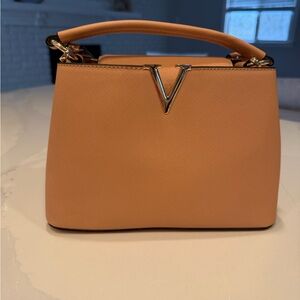 Elegant Tan Satchel with Gold Accents